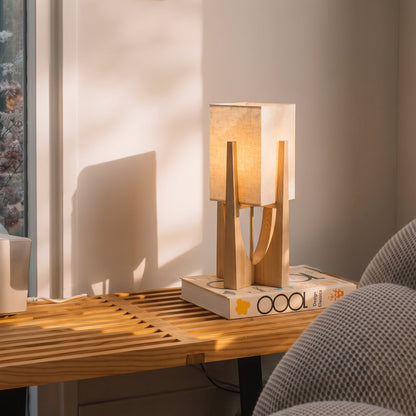 Japanese-Inspired Floor Lamp with Fabric Shade & Wood Base – Warm LED Accent for Living Room, Bedroom & Reading Nook
