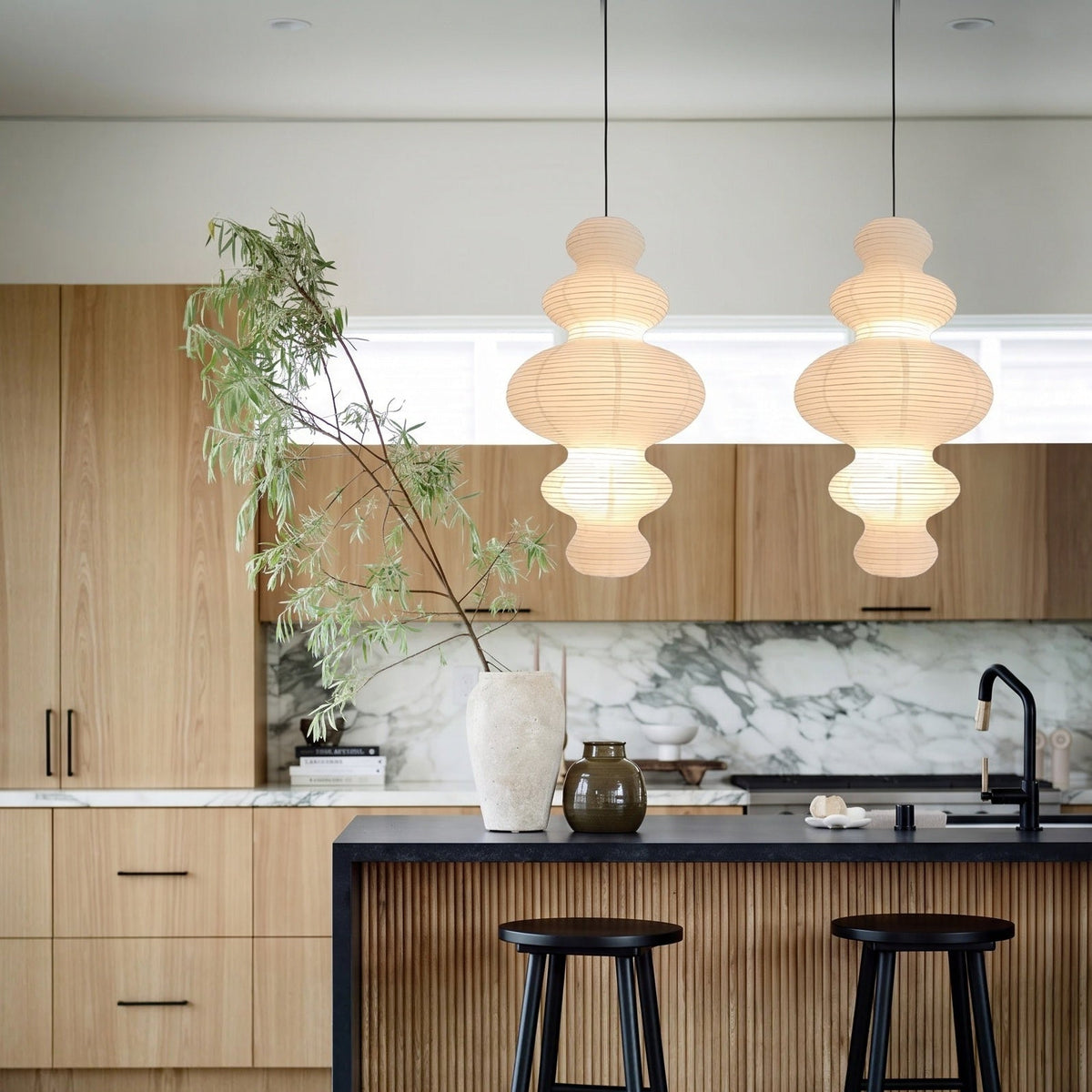 Layered Rice Paper Pendant Light for Dining Room, Contemporary Ceiling Lamp with Adjustable Height, 18 in Diameter Hanging Light Fixture