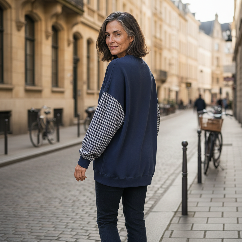 CHECKELLE – Relaxed Patchwork Crew Neck Top