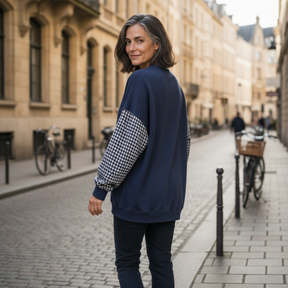 CHECKELLE – Relaxed Patchwork Crew Neck Top