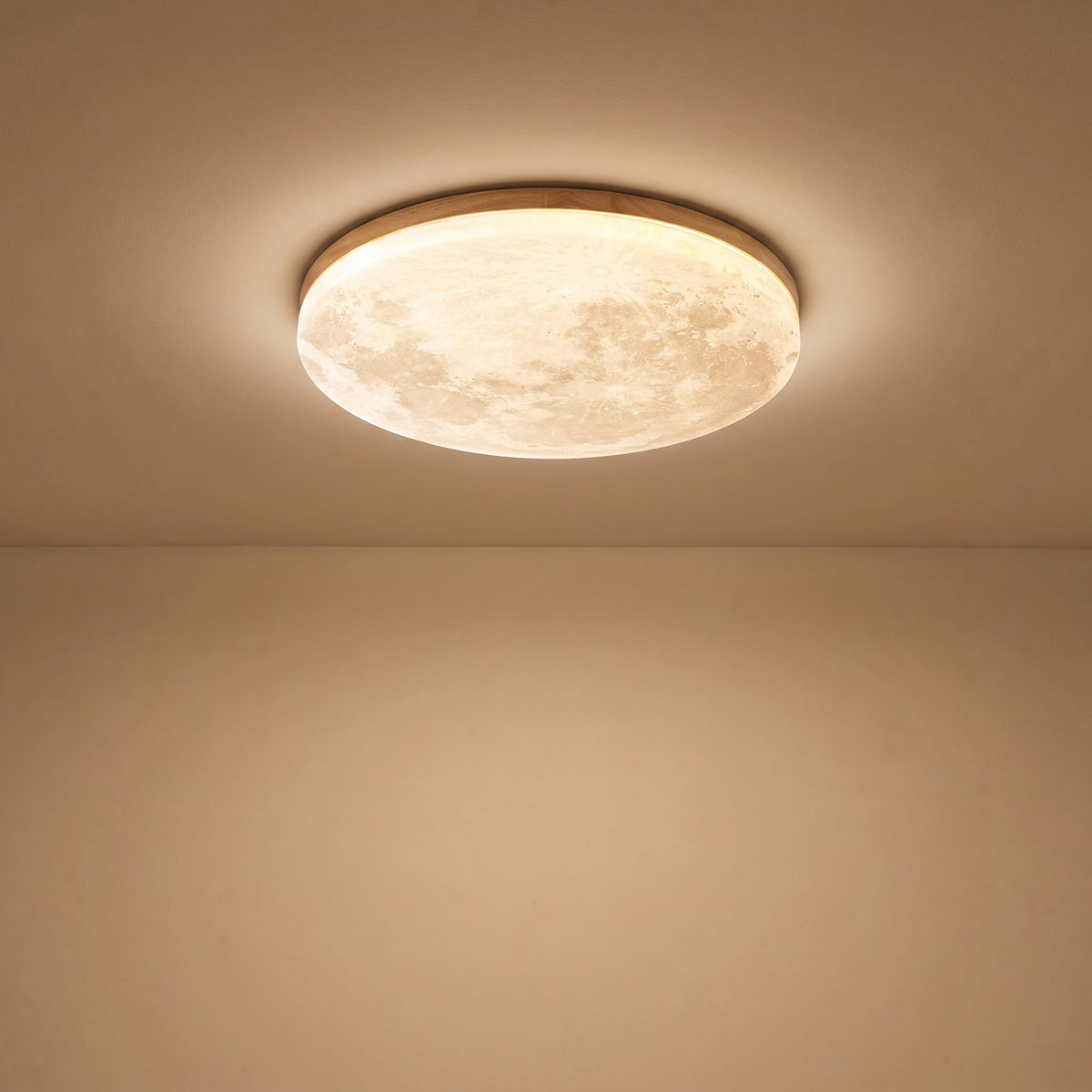Round LED Ceiling Light Fixture with Dimmer – Wood Grain Finish Flush Mount for Bedroom & Living Room