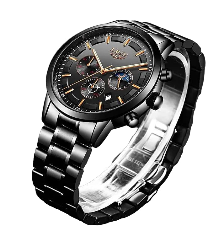 Men's Stainless Steel Watch with Date Display & Mineral Crystal Face
