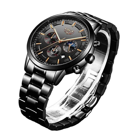 Men's Stainless Steel Watch with Date Display & Mineral Crystal Face