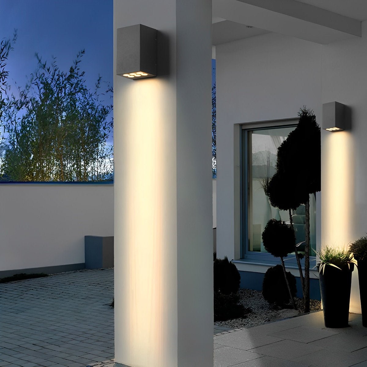 Outdoor Wall Sconce LED 8 in Architectural Up-Down Light Matte Black Aluminum Waterproof Fixture Entryway Patio Garden Pathway Driveway Exte