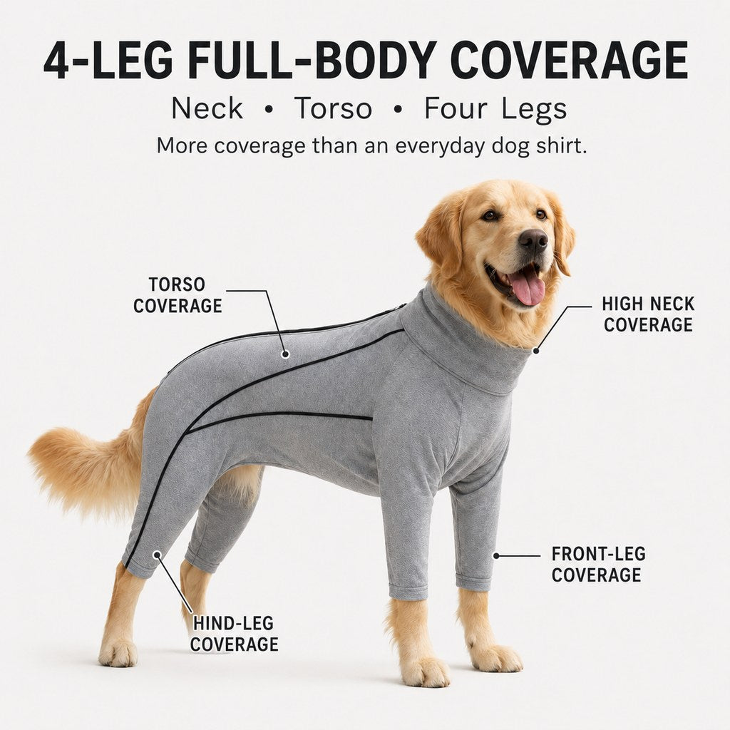 Ortekor Four-Leg Full-Body Dog Jumpsuit for Home & Outdoor Wear – Helps Contain Loose Fur & Everyday Dirt