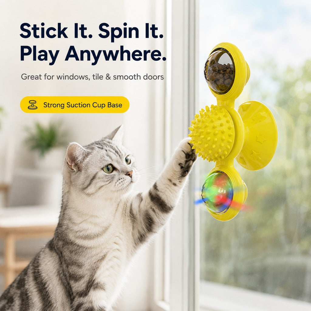 Ortekor Light-Up Spinning Cat Windmill Toy for Indoor Play & Boredom Relief