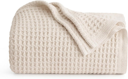 Pure Cotton Thermal Blanket – Queen 90×90 in – Textured Weave Layer for All Seasons – Lightweight & Breathable Throw for Bed or Sofa