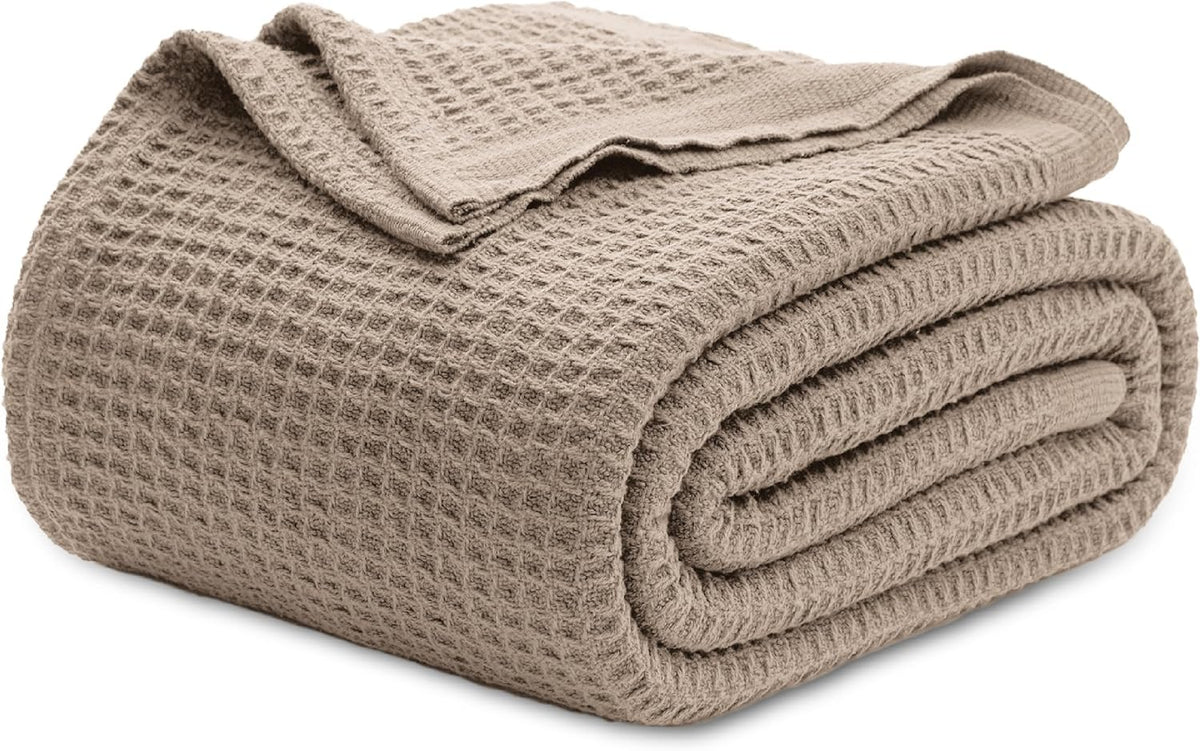 Cozy Haven | 100% Cotton Queen Blanket with Cooling Waffle Weave | Soft & Breathable for Summer Comfort