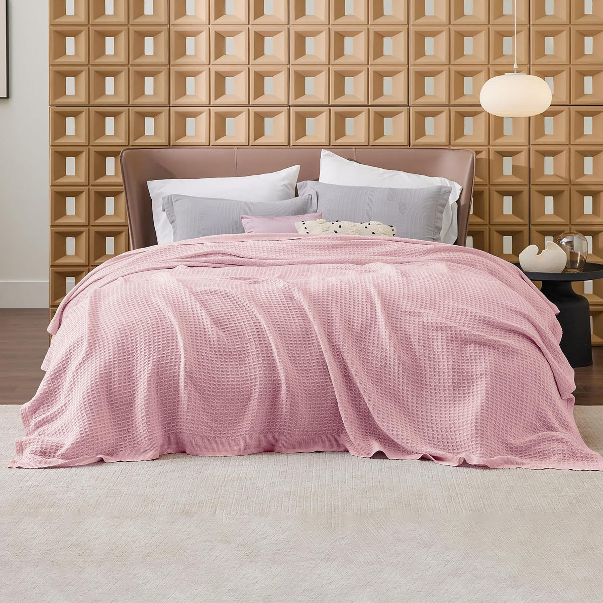 Pure Cotton Thermal Blanket – Queen 90×90 in – Textured Weave Layer for All Seasons – Lightweight & Breathable Throw for Bed or Sofa