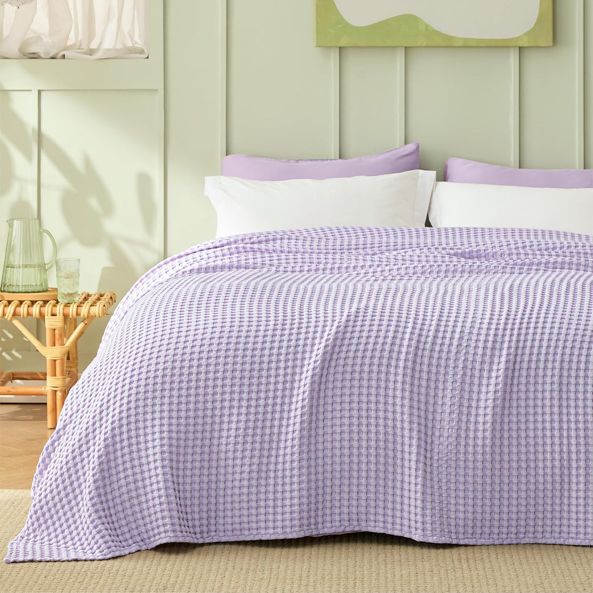 Cozy Haven | Manta de nido de abeja refrescante para cama queen, de algodón y bambú ligero | Manta de verano suave para personas calurosas