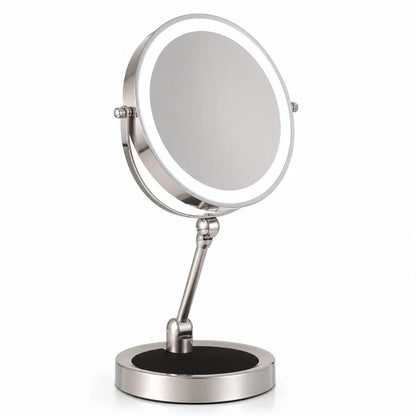 Dual-Sided Vanity Mirror 10x Magnification LED Rechargeable Touch Control Tabletop Cosmetic Mirror 360° Rotating Desktop for Makeup