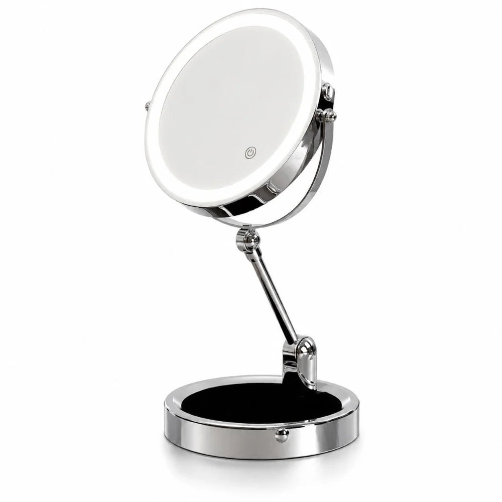 Dual-Sided Vanity Mirror 10x Magnification LED Rechargeable Touch Control Tabletop Cosmetic Mirror 360° Rotating Desktop for Makeup