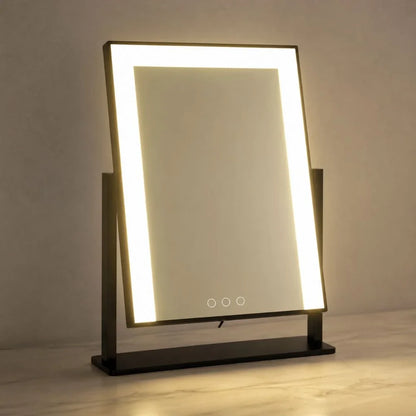 Espejo de maquillaje de sobremesa con control táctil, tres modos de luz y aumento 15x extraíble para una aplicación de belleza precisa