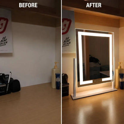 Espejo de maquillaje de sobremesa con control táctil, tres modos de luz y aumento 15x extraíble para una aplicación de belleza precisa