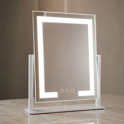Espejo de maquillaje de sobremesa con control táctil, tres modos de luz y aumento 15x extraíble para una aplicación de belleza precisa