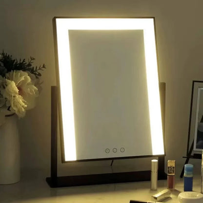 Espejo de maquillaje de sobremesa con control táctil, tres modos de luz y aumento 15x extraíble para una aplicación de belleza precisa