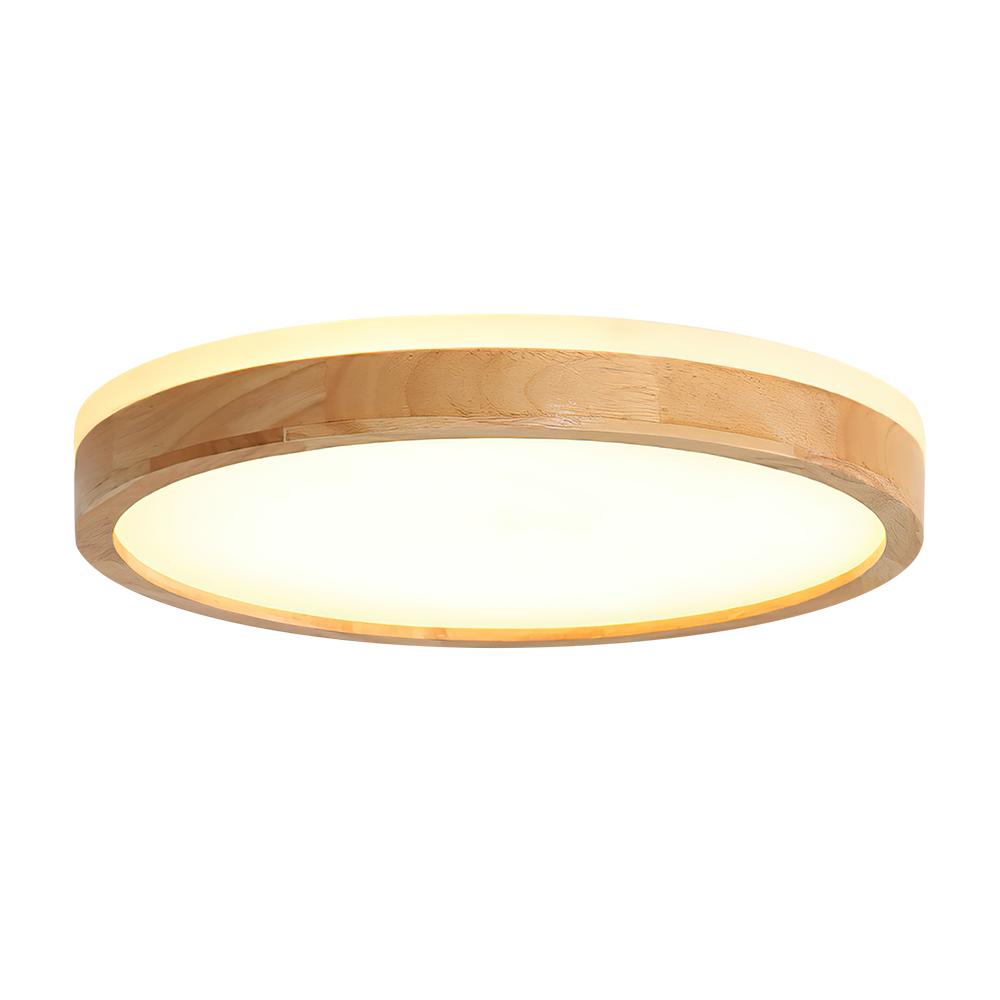 Dimmable Hardwired Ceiling Light Fixture Wood Rim Acrylic Shade 5-Color Temperature Adjustable LED Module for Kitchen Bedroom Living Room