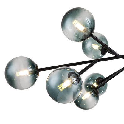 Mid-Century Modern Chandelier with 15 Blue Glass Orbs on Branching Arms for Dining Room & Living Room
