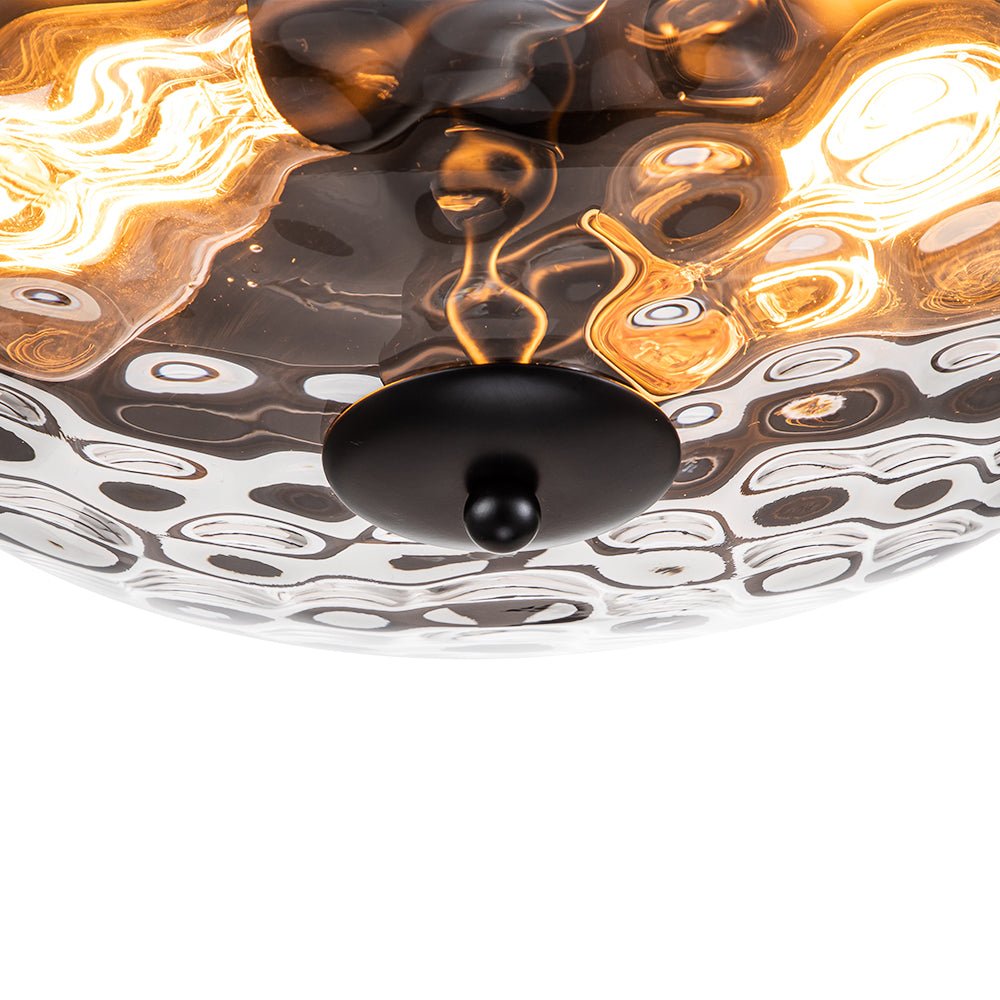 Textured Glass Flush Mount Fixture 13 in Round Two-Bulb Overhead Lighting for Bedrooms Entryways Low-Profile Farmhouse Style
