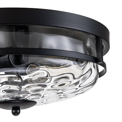 Textured Glass Flush Mount Fixture 13 in Round Two-Bulb Overhead Lighting for Bedrooms Entryways Low-Profile Farmhouse Style