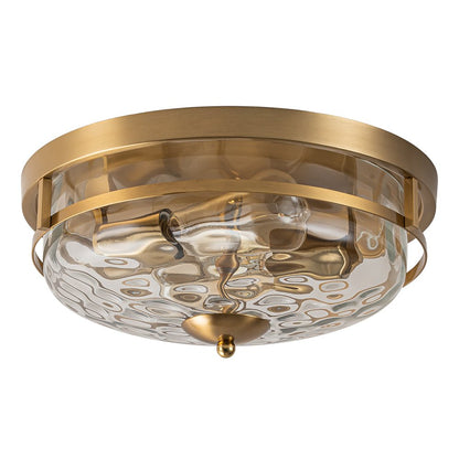 Textured Glass Flush Mount Fixture 13 in Round Two-Bulb Overhead Lighting for Bedrooms Entryways Low-Profile Farmhouse Style