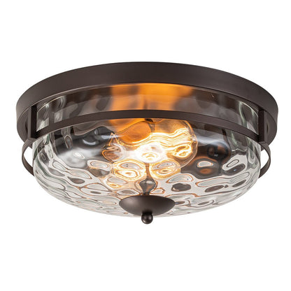 Textured Glass Flush Mount Fixture 13 in Round Two-Bulb Overhead Lighting for Bedrooms Entryways Low-Profile Farmhouse Style