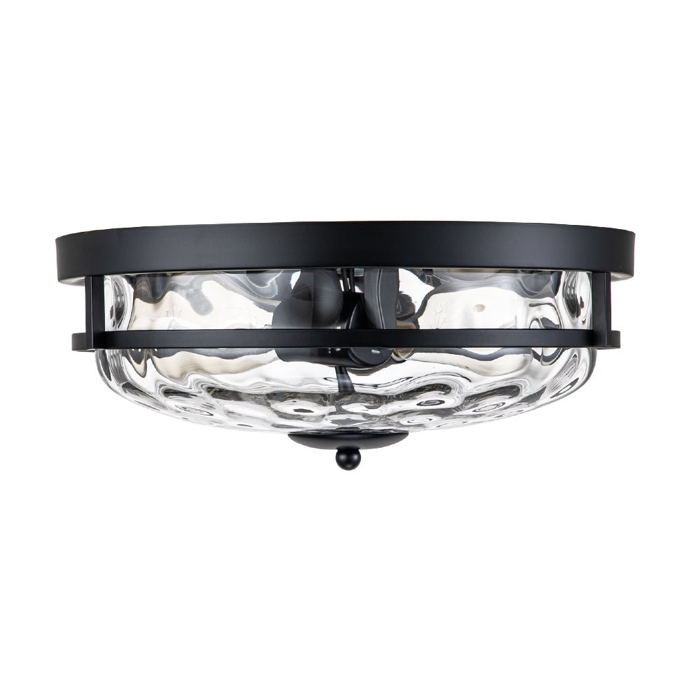 Textured Glass Flush Mount Fixture 13 in Round Two-Bulb Overhead Lighting for Bedrooms Entryways Low-Profile Farmhouse Style