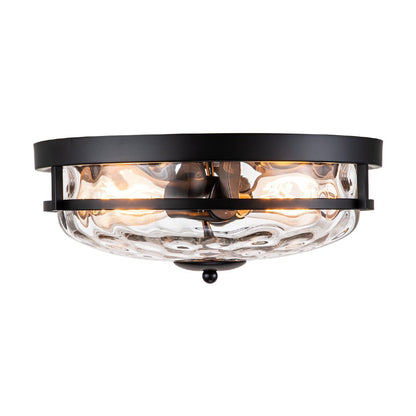 Textured Glass Flush Mount Fixture 13 in Round Two-Bulb Overhead Lighting for Bedrooms Entryways Low-Profile Farmhouse Style