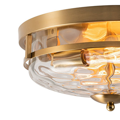 Textured Glass Flush Mount Fixture 13 in Round Two-Bulb Overhead Lighting for Bedrooms Entryways Low-Profile Farmhouse Style