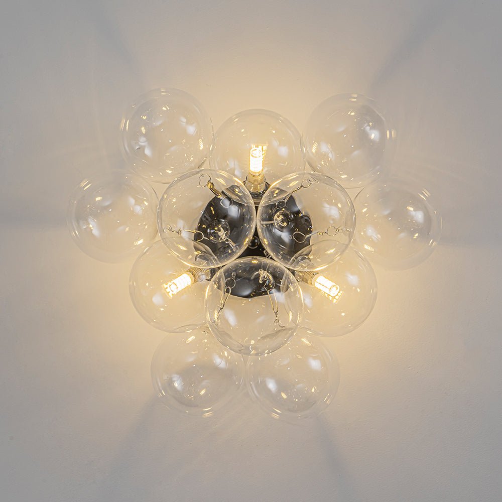 Clear Glass Globe Semi-Flush Ceiling Light, 3-Bulb Brushed Metal Cluster Fixture for Dining Room, Bedroom, Entryway, Bathroom