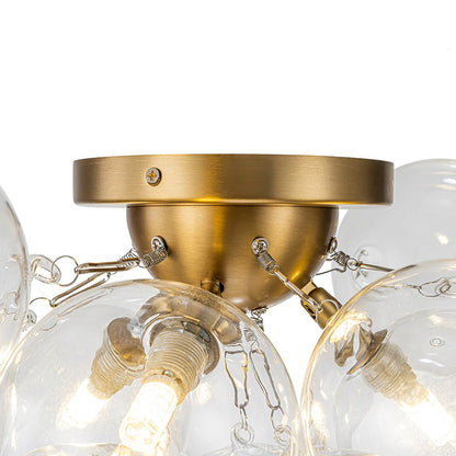 Clear Glass Globe Semi-Flush Ceiling Light, 3-Bulb Brushed Metal Cluster Fixture for Dining Room, Bedroom, Entryway, Bathroom