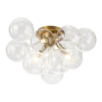 Clear Glass Globe Semi-Flush Ceiling Light, 3-Bulb Brushed Metal Cluster Fixture for Dining Room, Bedroom, Entryway, Bathroom
