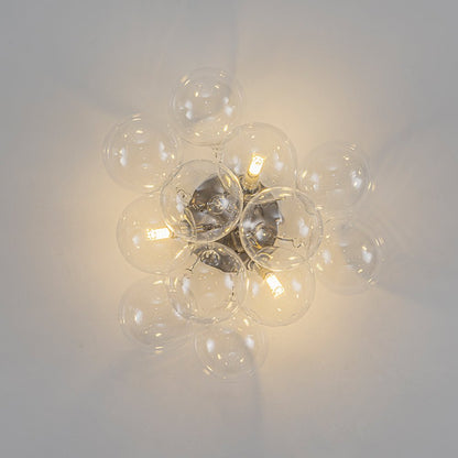 Clear Glass Globe Semi-Flush Ceiling Light, 3-Bulb Brushed Metal Cluster Fixture for Dining Room, Bedroom, Entryway, Bathroom