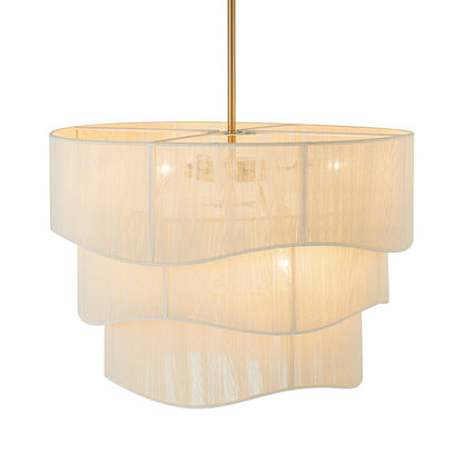 Bohemian 6-Light Tiered Chandelier with Hand-Woven Shade | Adjustable Drum Fixture for Dining Room & Entryway | Hardwired Candelabra Brass