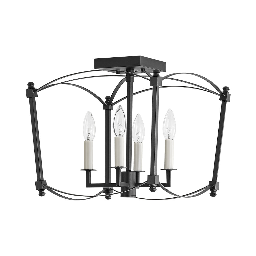 Square Cage Ceiling Light with Arched Frame & Candelabra Sockets for Entryway, Kitchen, Bedroom | Vintage Industrial Design