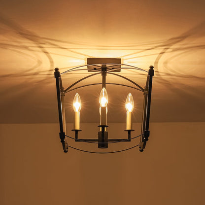 Square Cage Ceiling Light with Arched Frame & Candelabra Sockets for Entryway, Kitchen, Bedroom | Vintage Industrial Design