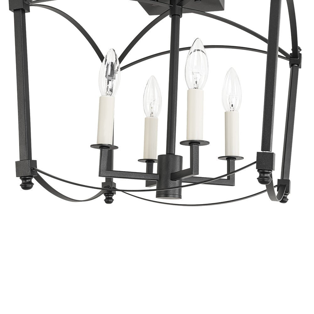 Square Cage Ceiling Light with Arched Frame & Candelabra Sockets for Entryway, Kitchen, Bedroom | Vintage Industrial Design
