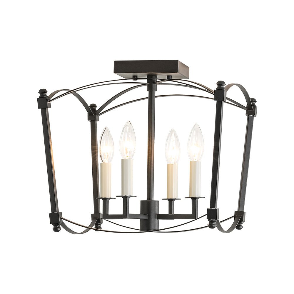 Square Cage Ceiling Light with Arched Frame & Candelabra Sockets for Entryway, Kitchen, Bedroom | Vintage Industrial Design