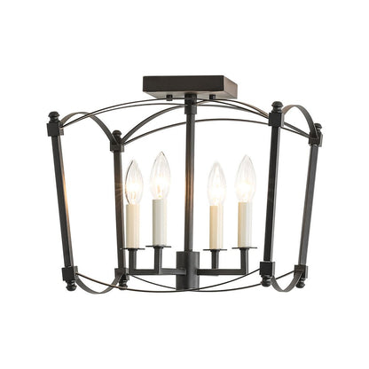 Square Cage Ceiling Light with Arched Frame & Candelabra Sockets for Entryway, Kitchen, Bedroom | Vintage Industrial Design