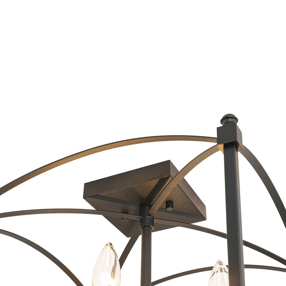Square Cage Ceiling Light with Arched Frame & Candelabra Sockets for Entryway, Kitchen, Bedroom | Vintage Industrial Design