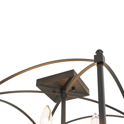 Square Cage Ceiling Light with Arched Frame & Candelabra Sockets for Entryway, Kitchen, Bedroom | Vintage Industrial Design