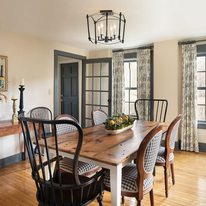 Square Cage Ceiling Light with Arched Frame & Candelabra Sockets for Entryway, Kitchen, Bedroom | Vintage Industrial Design