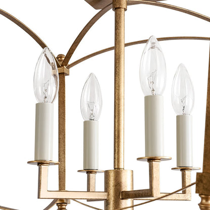 Square Cage Ceiling Light with Arched Frame & Candelabra Sockets for Entryway, Kitchen, Bedroom | Vintage Industrial Design