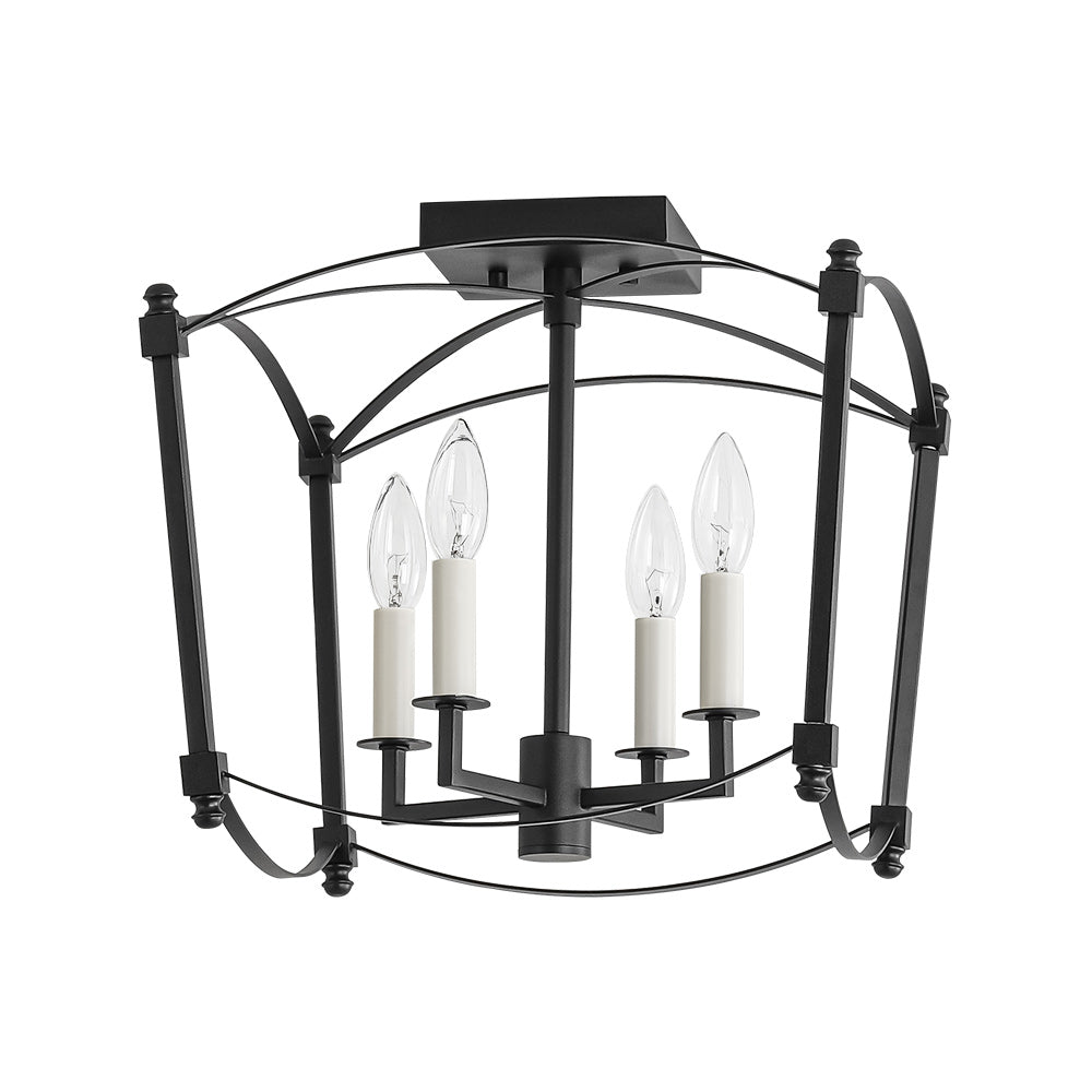 Square Cage Ceiling Light with Arched Frame & Candelabra Sockets for Entryway, Kitchen, Bedroom | Vintage Industrial Design