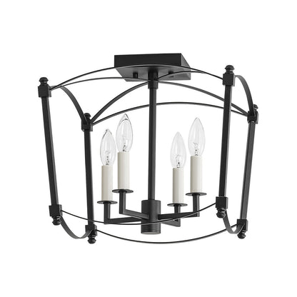 Square Cage Ceiling Light with Arched Frame & Candelabra Sockets for Entryway, Kitchen, Bedroom | Vintage Industrial Design