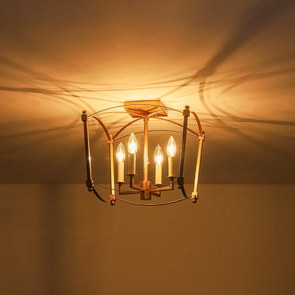 Square Cage Ceiling Light with Arched Frame & Candelabra Sockets for Entryway, Kitchen, Bedroom | Vintage Industrial Design