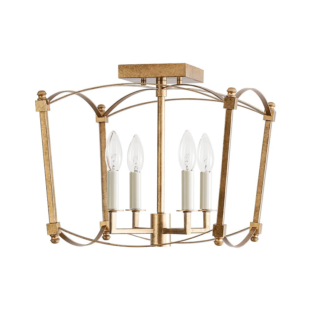 Square Cage Ceiling Light with Arched Frame & Candelabra Sockets for Entryway, Kitchen, Bedroom | Vintage Industrial Design