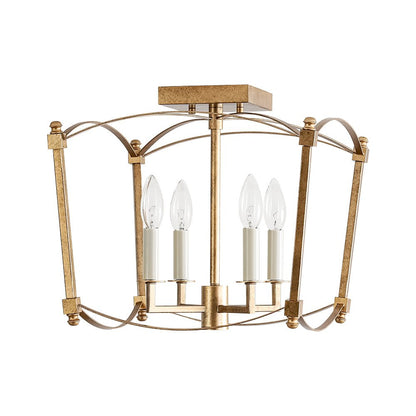 Square Cage Ceiling Light with Arched Frame & Candelabra Sockets for Entryway, Kitchen, Bedroom | Vintage Industrial Design