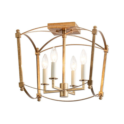 Square Cage Ceiling Light with Arched Frame & Candelabra Sockets for Entryway, Kitchen, Bedroom | Vintage Industrial Design