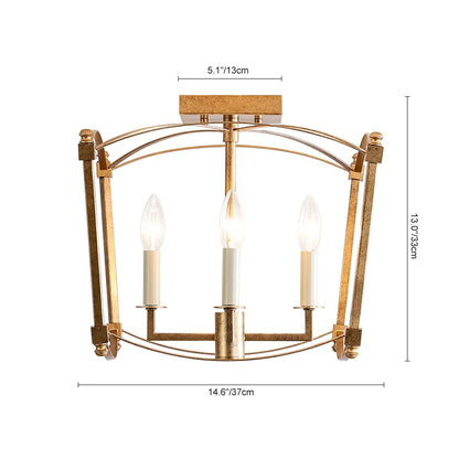 Square Cage Ceiling Light with Arched Frame & Candelabra Sockets for Entryway, Kitchen, Bedroom | Vintage Industrial Design